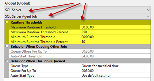 SQL Server Agent Job Runtime settings